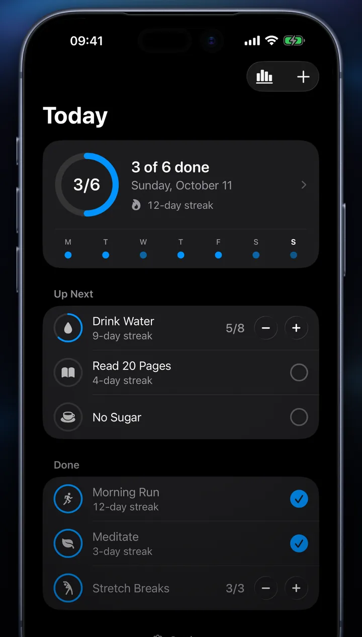 Countly's Today screen on iPhone with a progress ring and routines